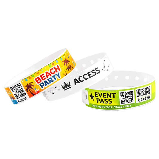 Custom plastic L-shape wristbands Canada – secure event wristbands with long tab space for custom printing