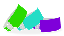 Wide face plastic wristbands in 17 colorful options for concerts and festivals