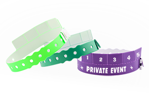 Custom 5 tab vinyl wristbands with removable tabs for multi-use events
