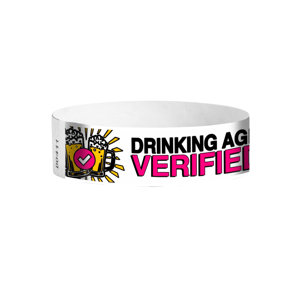 Drinking Age Verified pink beer glass Tyvek wristbands Canada – colourful age verification wristbands