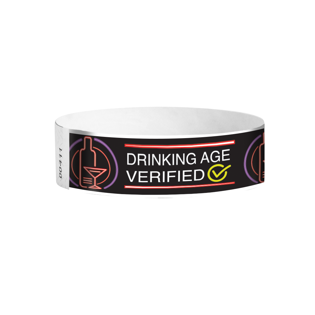 Drinking Age Verified cocktail glass full-colour Tyvek wristbands Canada – age ID wristbands for bars and clubs