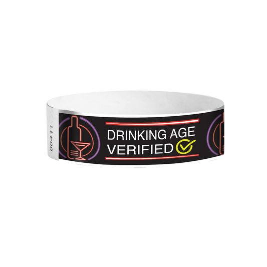Drinking Age Verified cocktail glass full-colour Tyvek wristbands Canada – age ID wristbands for bars and clubs