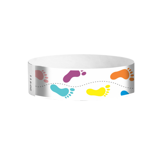 Footprint full-colour Tyvek wristbands Canada – bright foot-print wristbands for waterparks and events