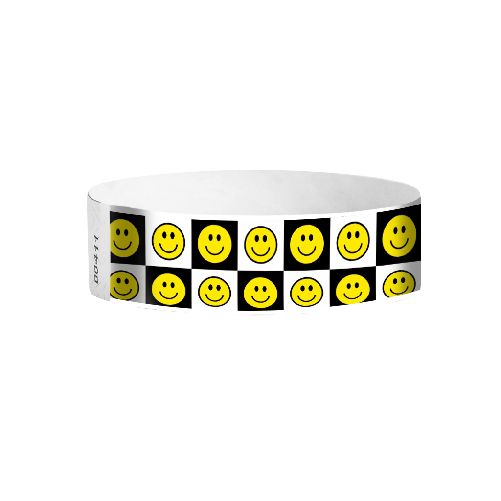 Checkered Happy Face full-colour Tyvek wristbands Canada – yellow smiley checkered wristbands
