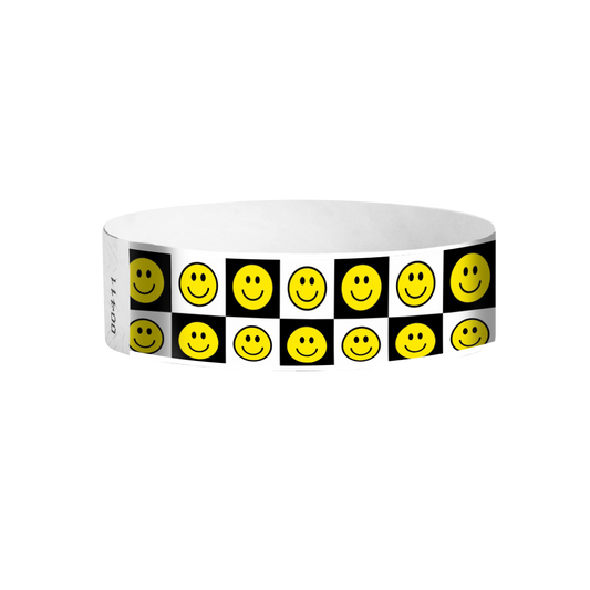 Checkered Happy Face full-colour Tyvek wristbands Canada – yellow smiley checkered wristbands