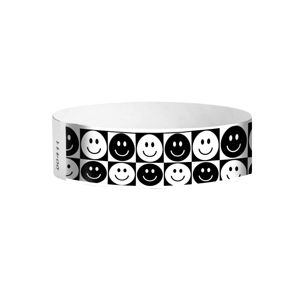 Checkered Happy Face Tyvek wristbands Canada – black and white smiley pattern event wristbands
