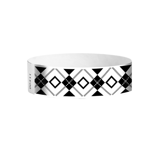 Interlaced Diamonds Tyvek wristbands Canada – black and white geometric pattern event bands
