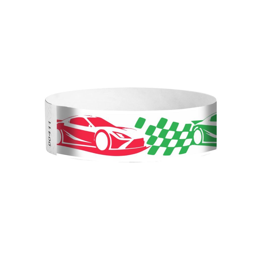 Race Day full-colour racecar Tyvek wristbands Canada – colourful race event wristbands