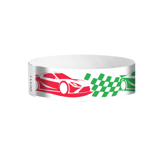 Race Day full-colour racecar Tyvek wristbands Canada – colourful race event wristbands