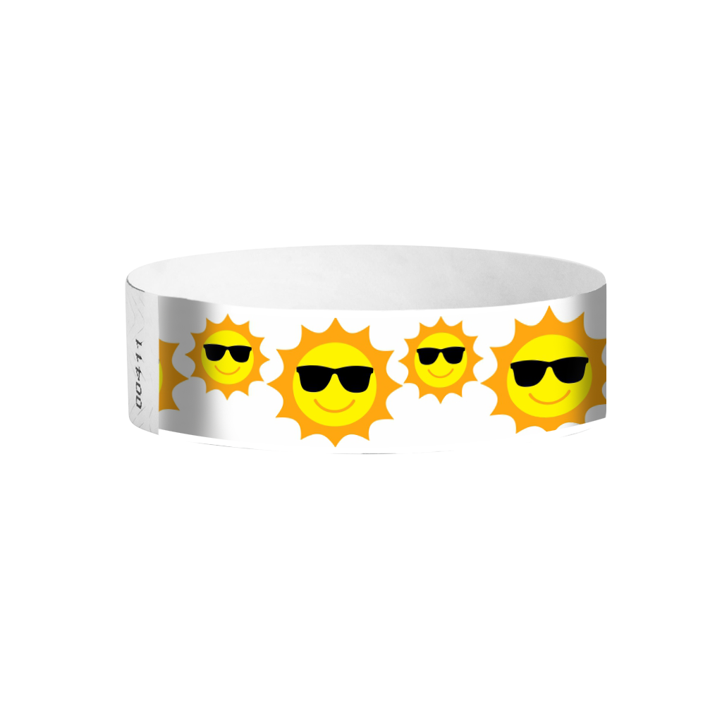 Sunfaces full-colour Tyvek wristbands Canada – bright yellow smiley-face event wristbands for parties and festivals