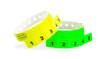Custom vinyl 5-tab wristbands Canada – multi-tab plastic event wristbands for drink tickets and redemption